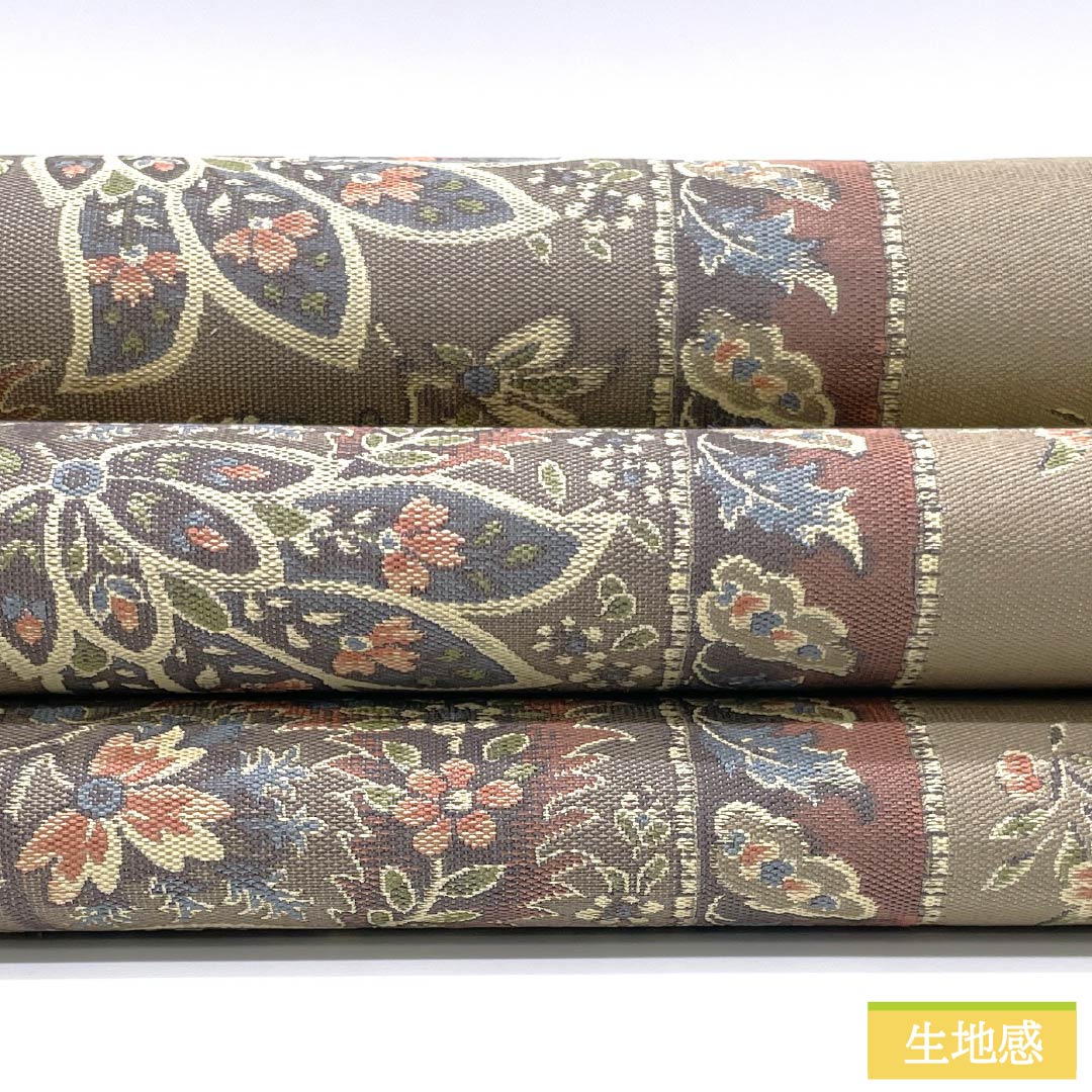袋帯 正絹 古晒色（ふるざれいろ） 紹巴織 抽象花 帯丈434cm Sランク 六通 セミフォーマル ベージュ系 1123015022325