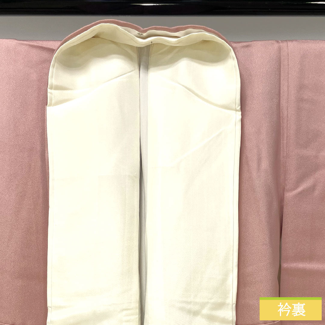 色留袖 正絹 身丈154.5cm 裄丈62.5cm 袷 退紅色（あらそめいろ） 京友禅 鶴 三つ紋 違い鷹の羽 Sランク 三つ紋 ピンク系 1111001232213
