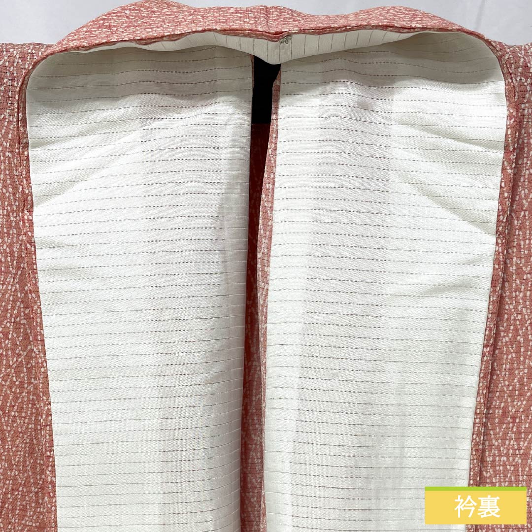 夏物 正絹 小紋 身丈157.5cm 裄丈64cm 薄紅梅色（うすこうばいいろ） 抽象模様 絽 Aランク ピンク系 1132002423313