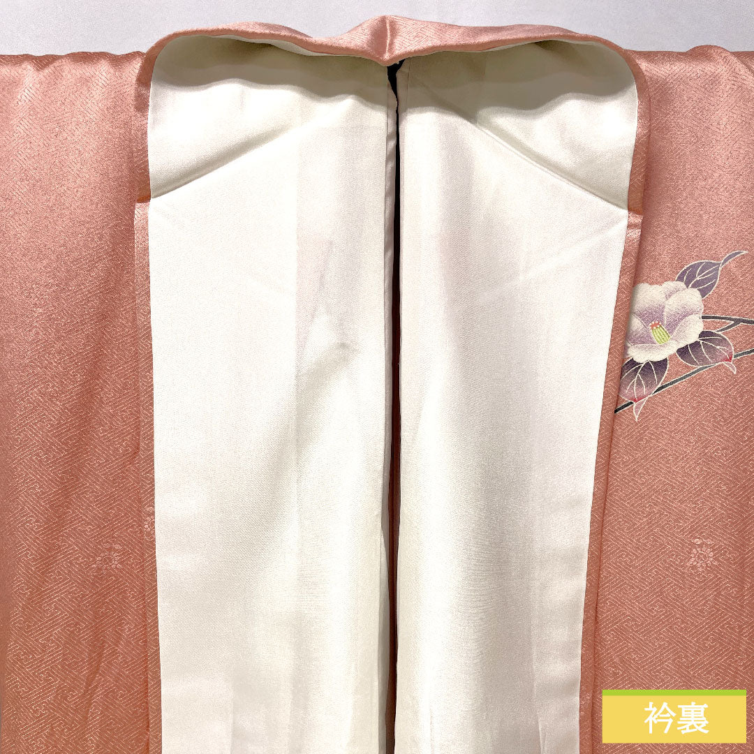 訪問着 正絹 袷 身丈163.5cm 裄丈64.5cm 浅紅色（あさべにいろ） 京友禅 松竹梅 椿 Aランク ピンク系 1112005543413