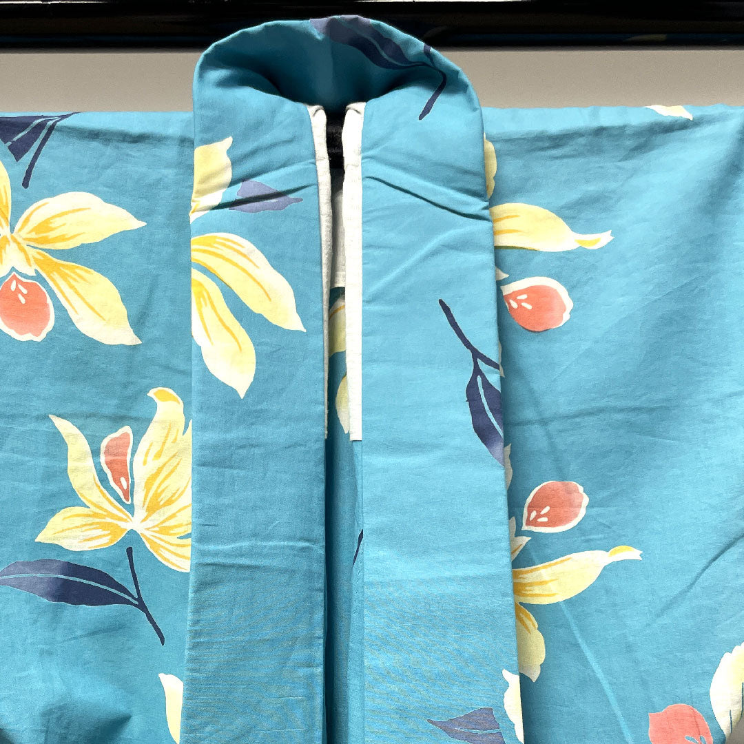 浴衣 水浅葱色 鬼灯 木綿 Sランク 単衣 身丈175.5cm 裄丈70.5cm 水色系 1118003022824