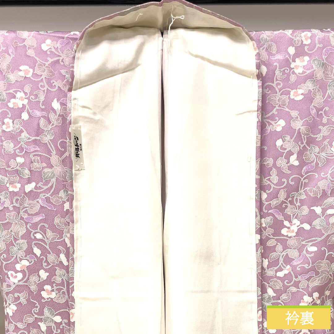 小紋 正絹 身丈153cm 裄丈63.5cm 袷 淡紅藤色（うすべにふじいろ） 草花模様 しつけ糸付き 未使用品 パールトーン加工 Sランク 紫系 1115004362220