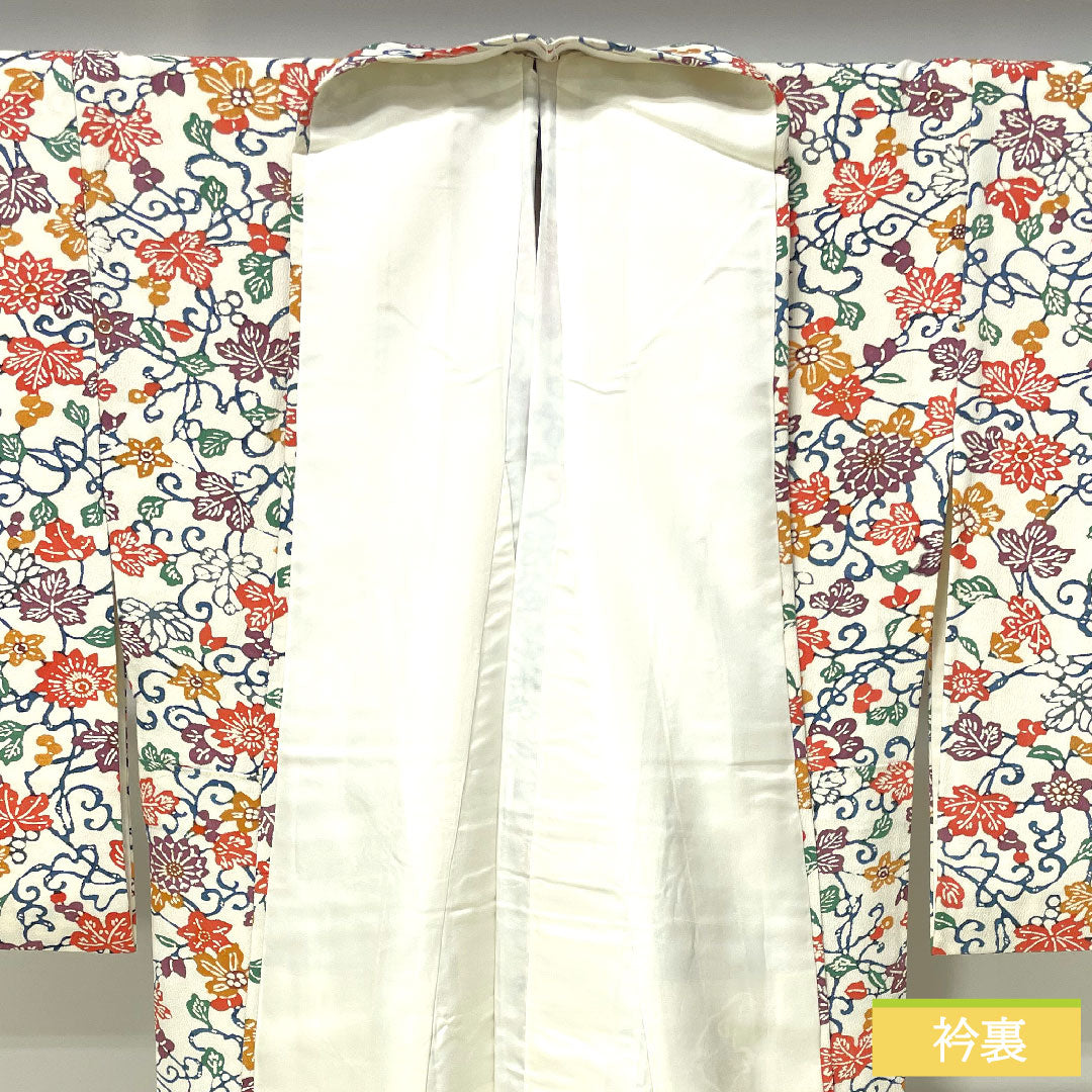 Komon, pure silk, length 160.5cm, sleeve length 64.5cm, lined, stencil dyeing, floral pattern, A rank, white, 1115004313411