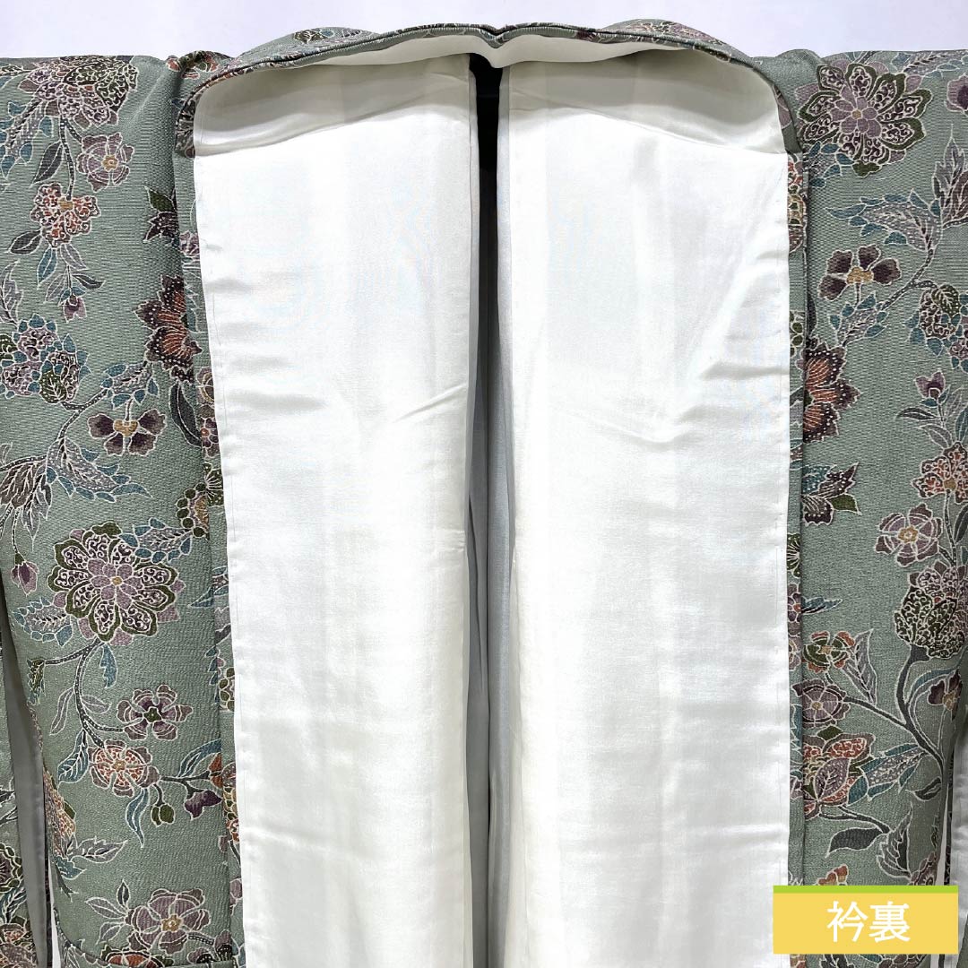 小紋 正絹 Sランク 身丈156.5cm 裄丈63cm 袷 利休鼠色（りきゅうねずみいろ） 更紗 緑系 1115007162319