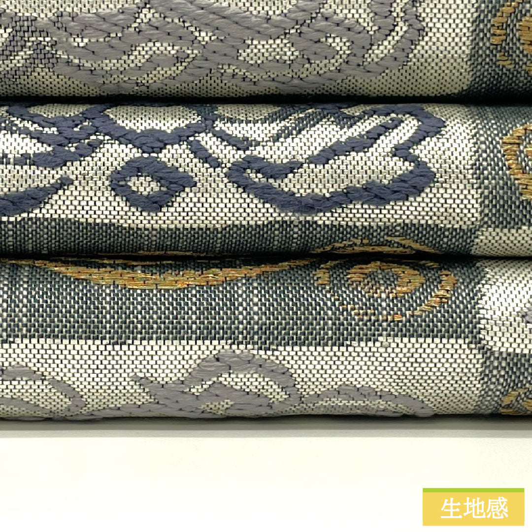 A-Rank Pure Silk Fukuro Obi (Indigo Wall Color) with Nishijin-ori Weave, Silk Silk Pongee Fabric, Abstract Pattern, Length 442cm, Six-Ply, Casual, Gray, Product Number: 1123017013322