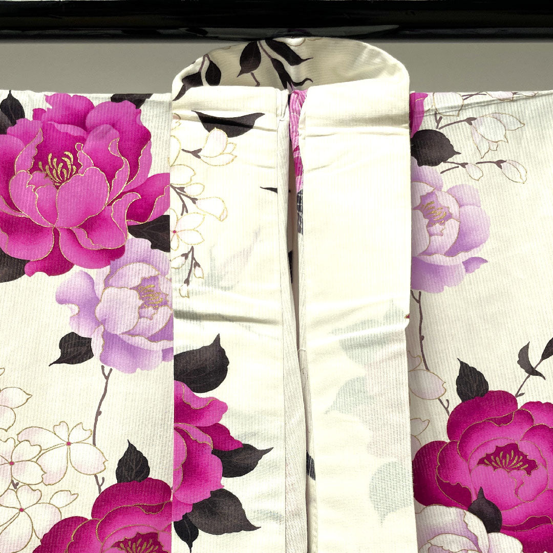 浴衣 蝶 薔薇 山本寛斎 Kansai 木綿 Sランク 単衣 身丈162.5cm 裄丈68.5cm 白系 1118001842411