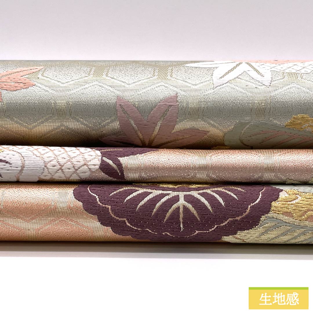 リサイクル着物】袋帯 正絹 留袖用 亀甲 松 紅葉 帯丈426cm A