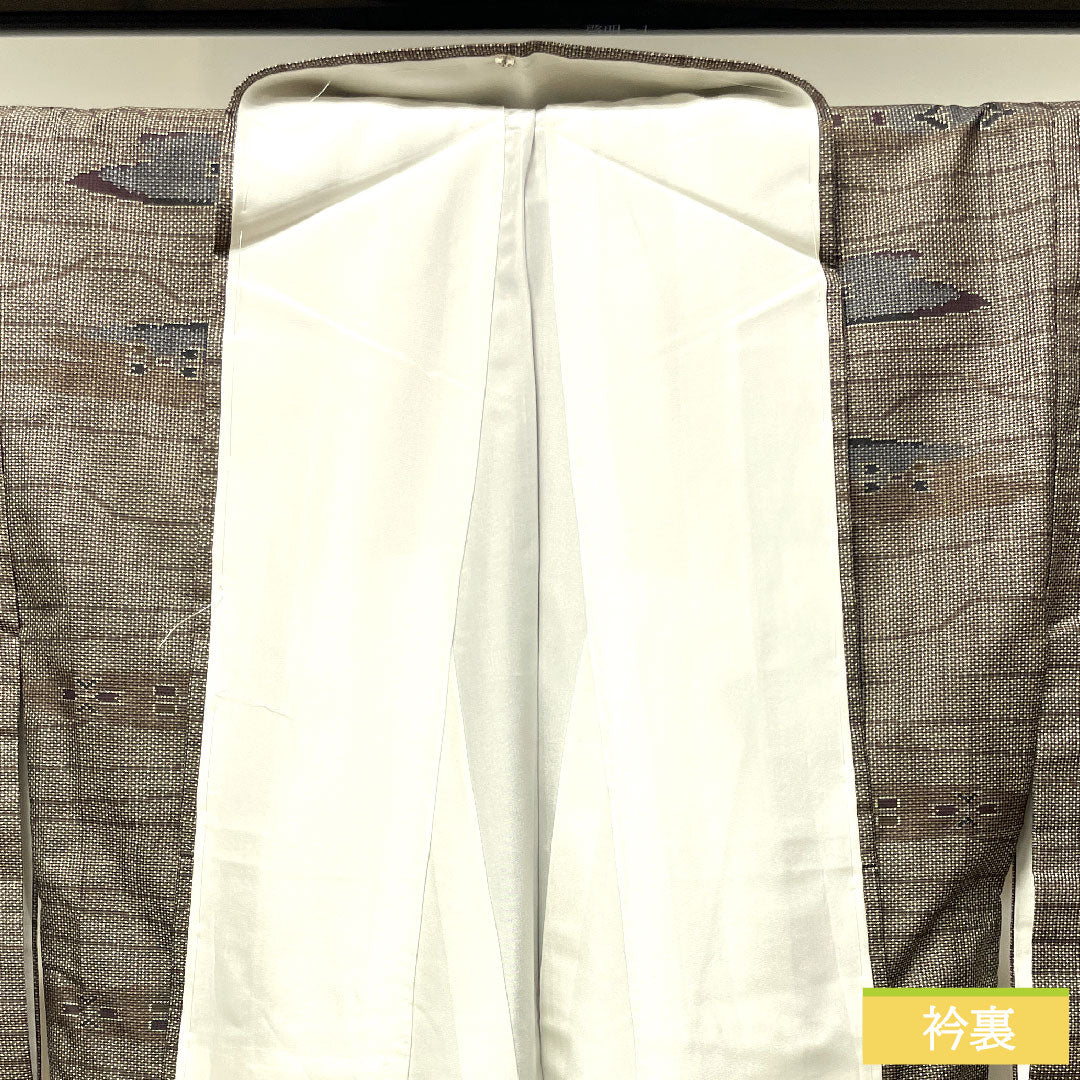 大島紬 正絹 身丈159cm 裄丈66.5cm  経緯絣 幾何学模様 Sランク 袷 茶系 1116002902314