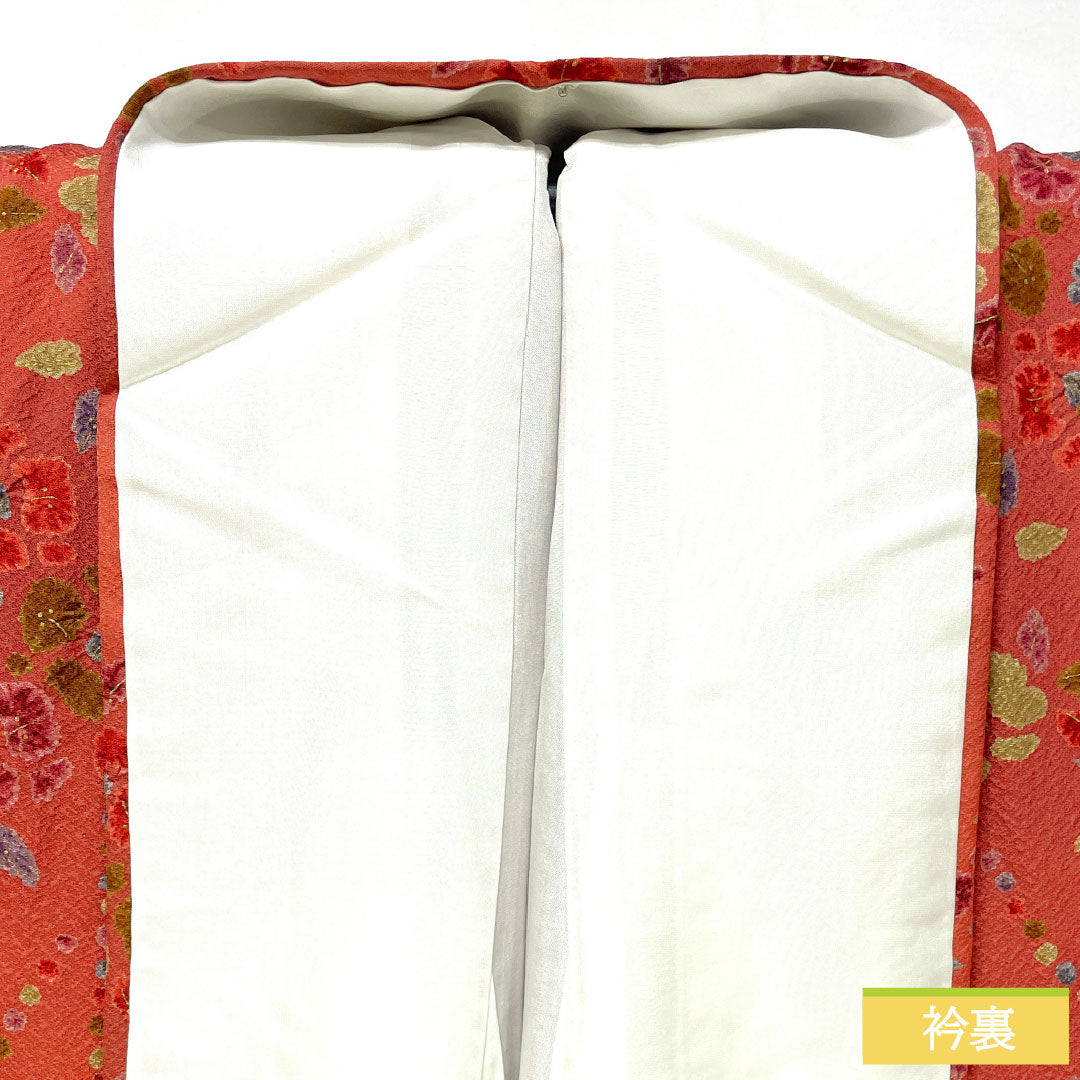 小紋 正絹 Sランク 身丈161.5cm 裄丈64cm 袷 紅絹色（もみいろ） 抽象花 部分絞り 赤系 1115007662412