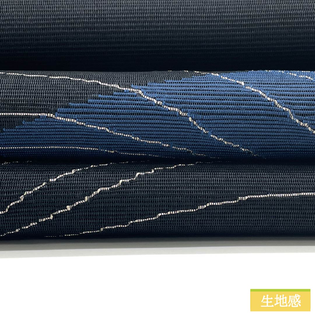 袋帯 正絹 Sランク 相済茶色（あいすみちゃいろ） 割付け 線 帯丈448cm ポイント柄 セミフォーマル 紺系 1123015732318