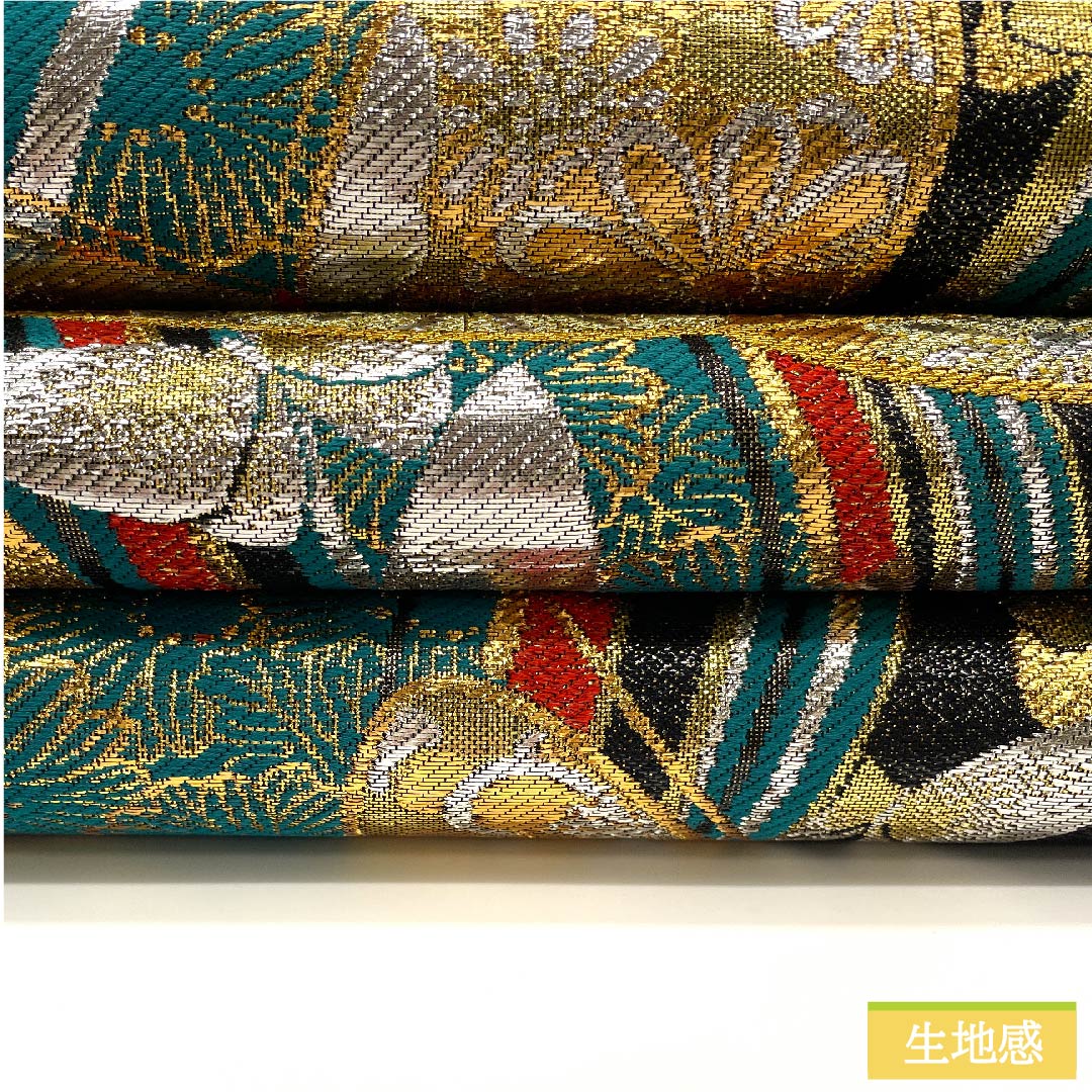 袋帯 正絹 碧色色（へきしょくいろ） 蝶 菊 桜 帯丈426cm Sランク 六通 フォーマル 緑系 1123011982319