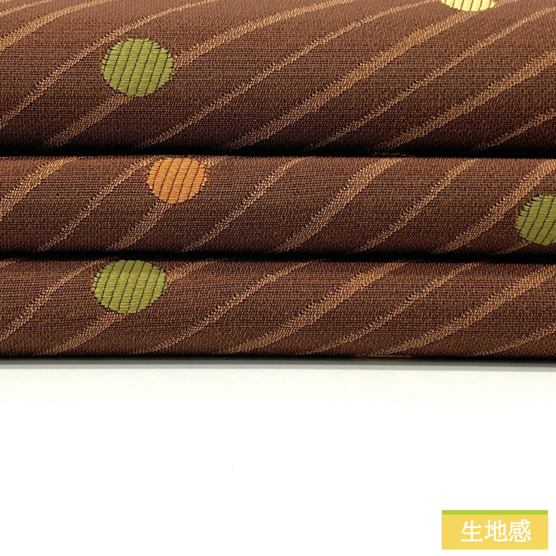 袋帯 ポリエステル Aランク 水玉模様 リバーシブル 縞 帯丈456cm 全通 カジュアル 茶系 1123016153414