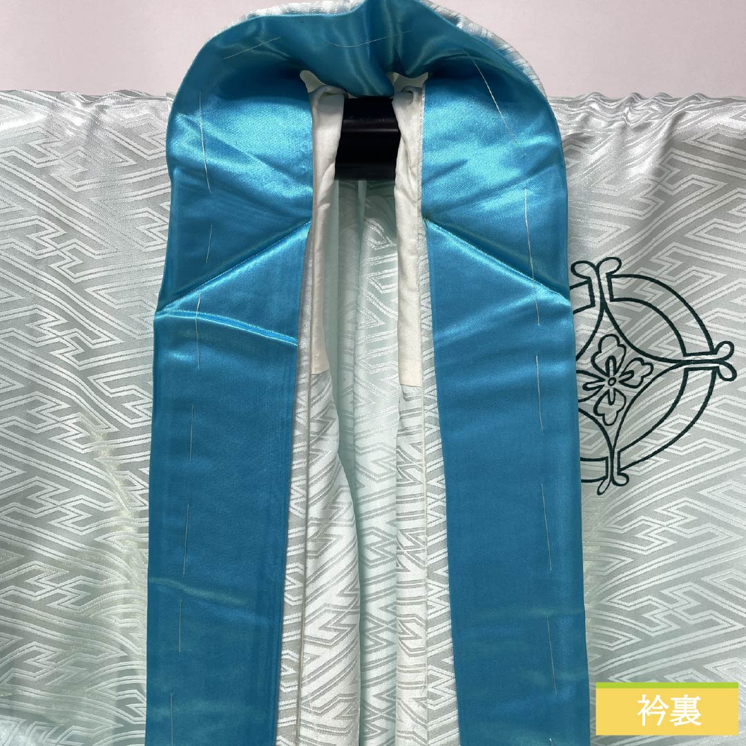 訪問着 ポリエステル Aランク 胴抜き 身丈156cm 裄丈64cm 薄水色（うすみずいろ） 半衿付き 踊り衣装 紗綾形 緑系 1112006383319