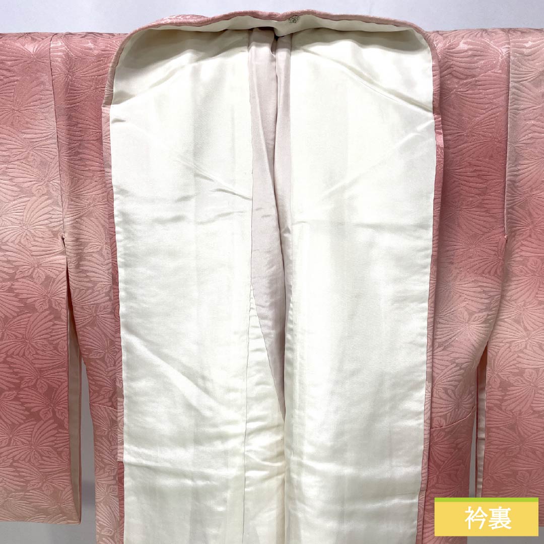 色無地 正絹 Bランク 身丈148.5cm 裄丈61.5cm 一重梅色（ひとえうめいろ） 一つ紋 揚羽蝶 ぼかし染め 袷 ピンク系 1114002634113