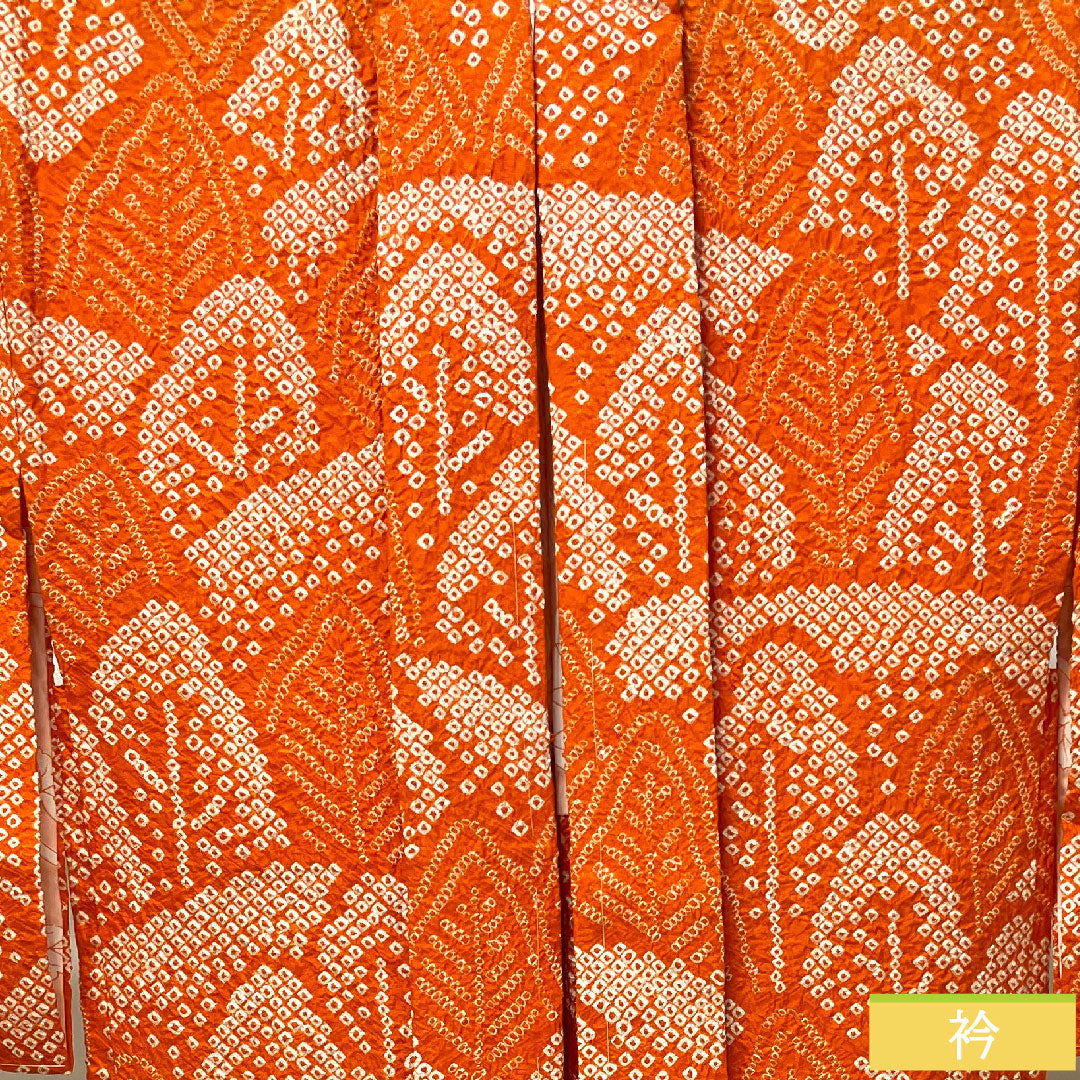 Haori (Japanese traditional coat) made of pure silk, length 74cm, sleeve length 64.5cm, maple leaf color, all-dyed, abstract pattern, with basting thread, S rank, lined, orange, 1117001072926