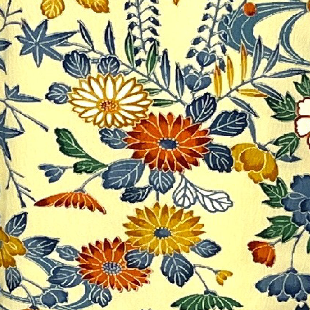 小紋 身丈163cm 裄丈66cm 袷  草花模様  ポリ Aランク クリーム系 1115001663415