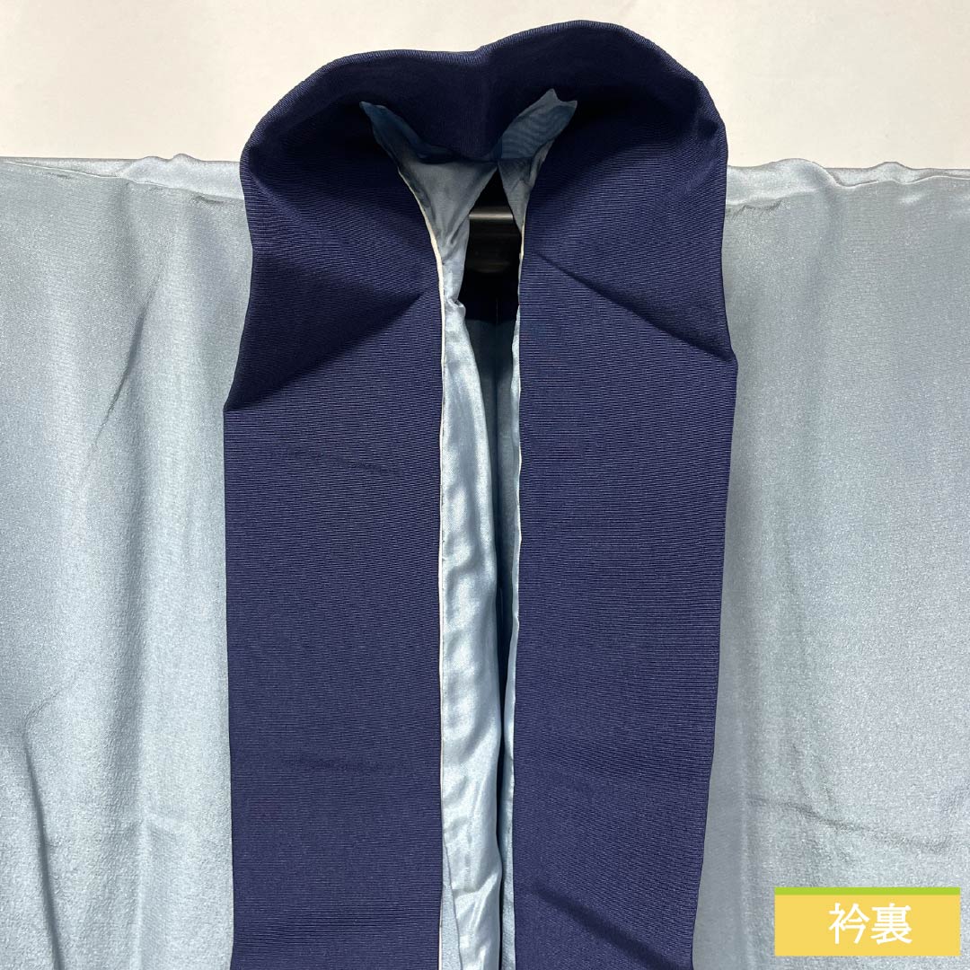 Men's Nagajuban (long under-kimono), pure silk, S-rank, length 147cm, sleeve length 65.5cm, blue-gray with tiger print, lined, blue-based, 1140000692417
