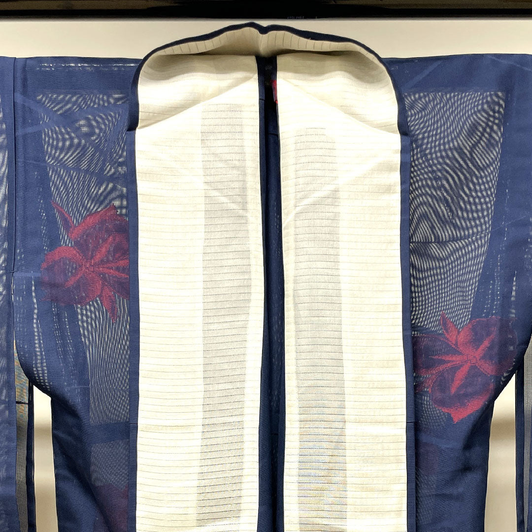 Summer pure silk komon length 164.5cm sleeve length 65cm dark navy abstract flower gauze rank S navy 1132001112418