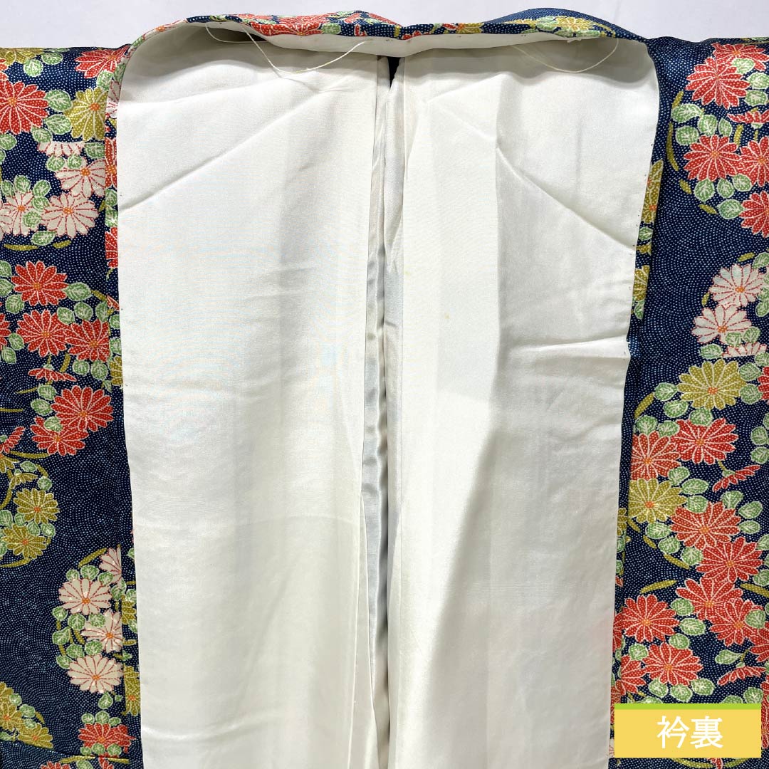 小紋 正絹 Aランク 身丈154cm 裄丈60cm 袷 紺色（こんいろ） 花丸紋 紺系 1115007693218
