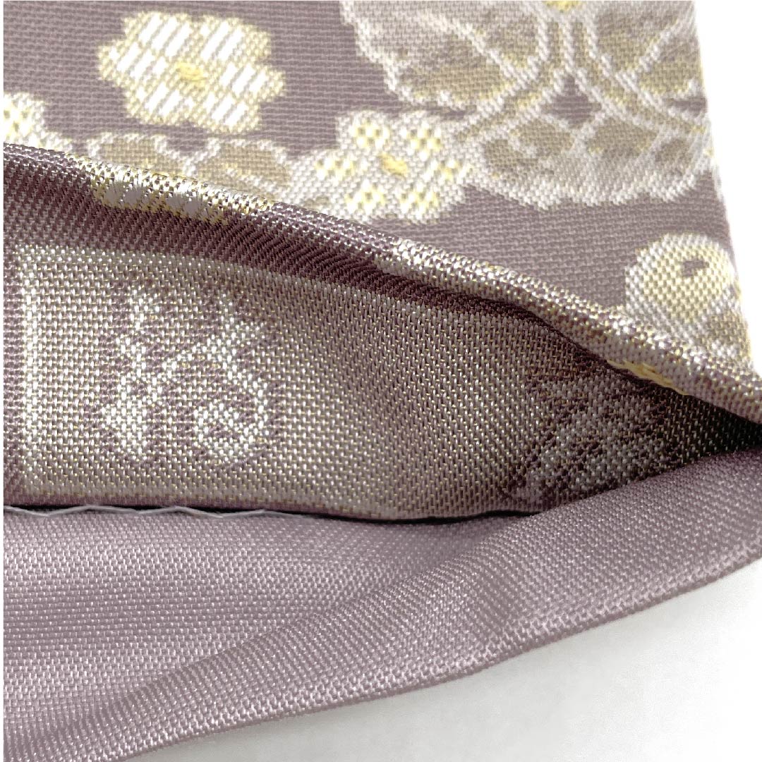 袋帯 浅滅紫色（あさきけしむらさきいろ） 鼎工房 鳥 花 長尺 帯丈470cm 正絹 Sランク 全通 セミフォーマル 紫系 1123009342420