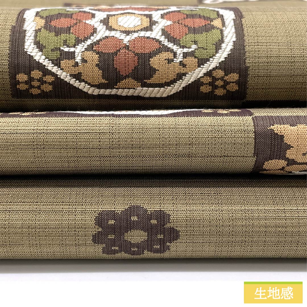 袋帯 正絹 丁子煤竹色（ちょうじすすたけいろ） 市松 正倉院模様 帯丈428cm Sランク 六通 カジュアル ベージュ系 1123012402325