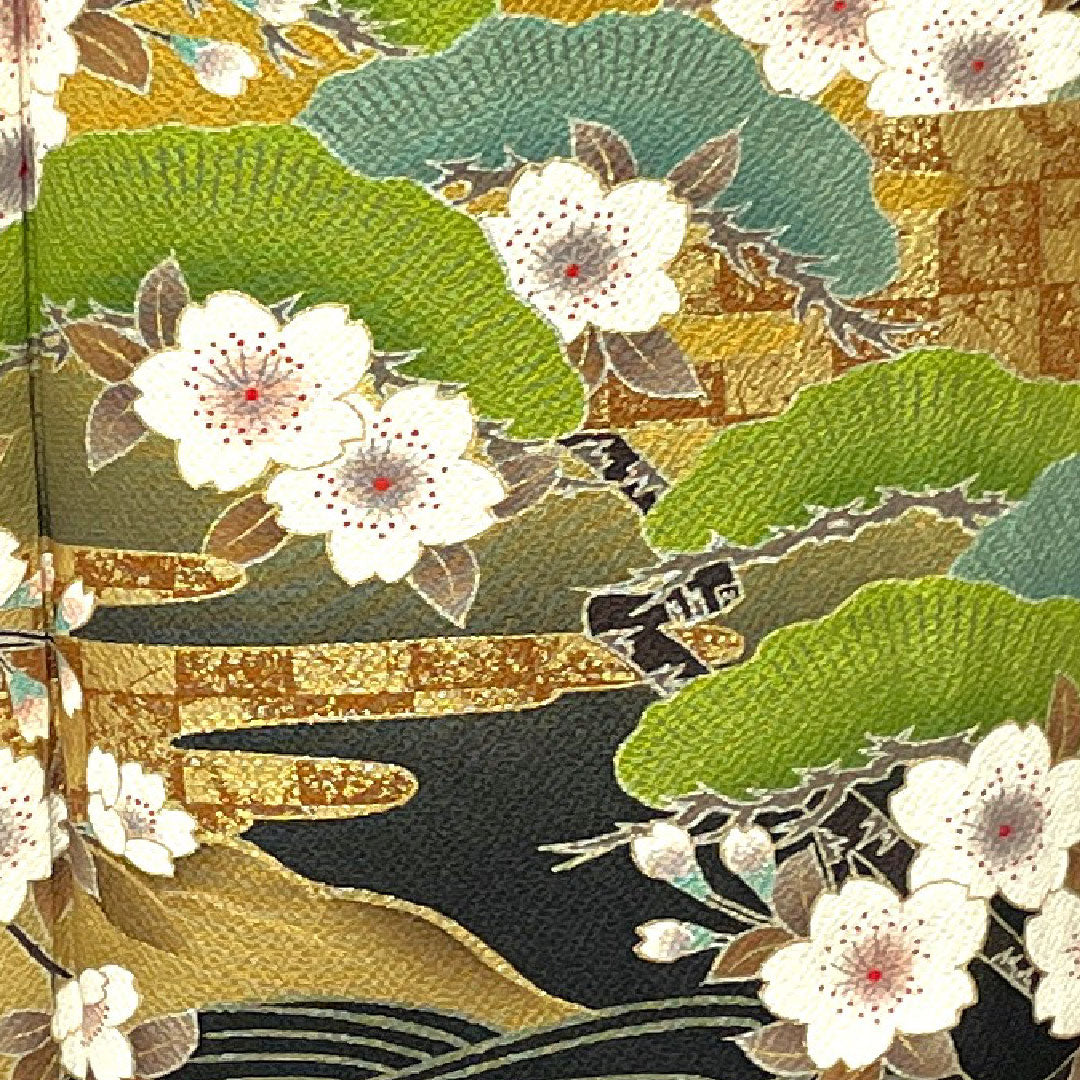 訪問着 袷 身丈158.5cm 裄丈61.5cm 小麦色 京友禅 桜 正絹 Sランク 黄系 1112002212323