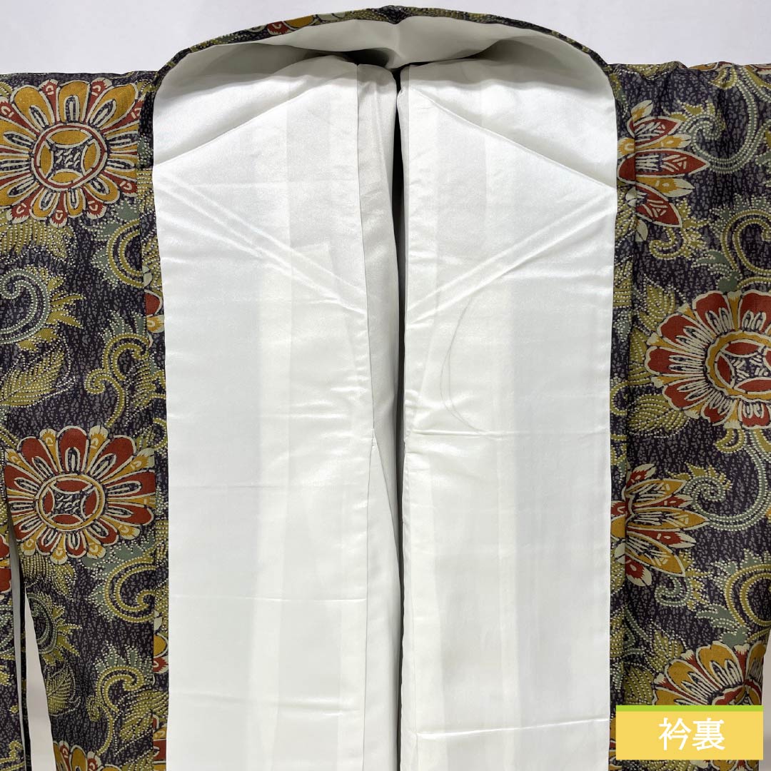 小紋 正絹 Sランク 身丈161.5cm 裄丈64.5cm 袷 石板色（せきばんいろ） 更紗 しつけ糸付き グレー系 1115007182422