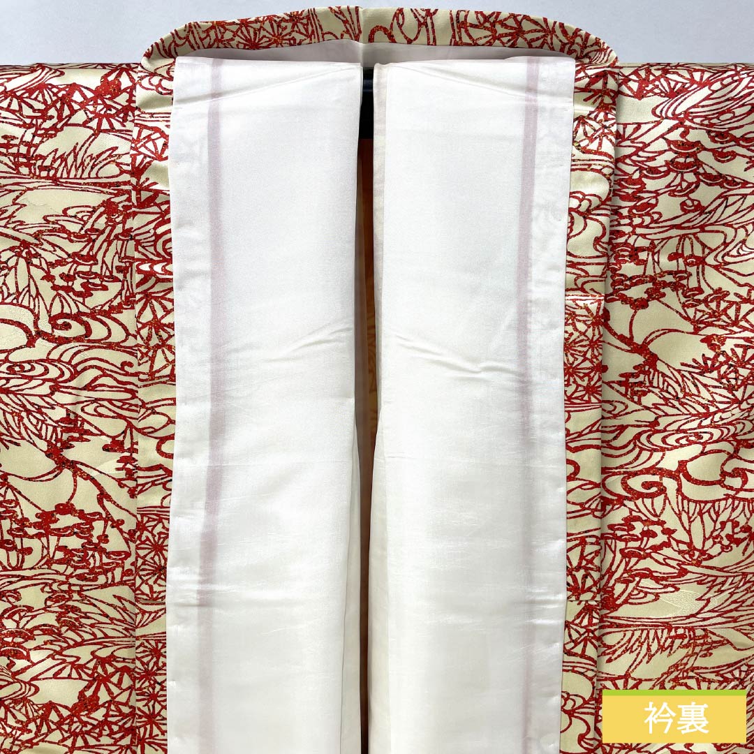 小紋 正絹 身丈162cm 裄丈63cm 袷 東京白茶色（とうきょうしらちゃいろ） 線描き風景画 風景 Sランク クリーム系 1115005222415