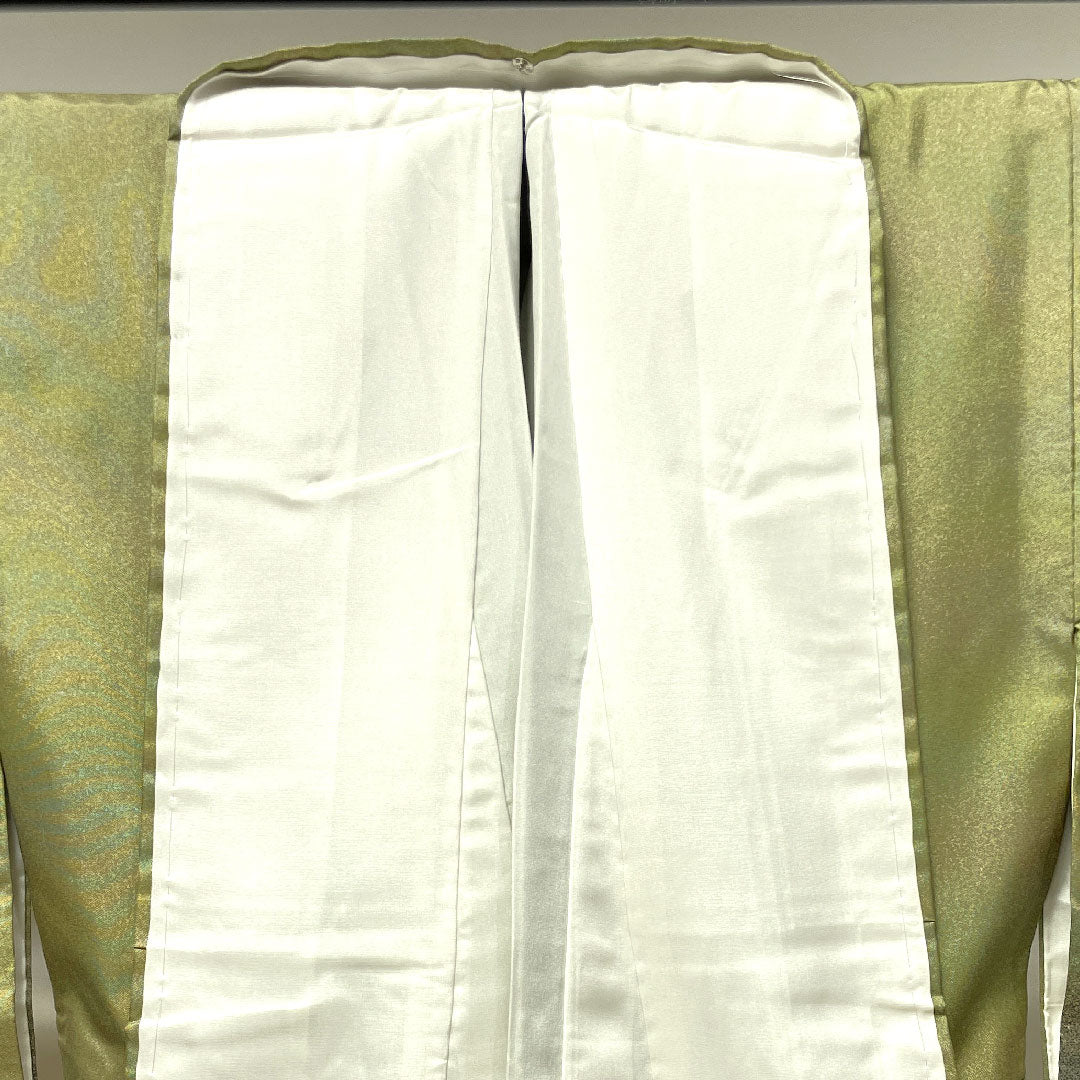 訪問着 正絹 袷 身丈156.5cm 裄丈62.5cm 利休色 紬地 ボカシ模様 剣片喰 Sランク 緑系 1112002852319