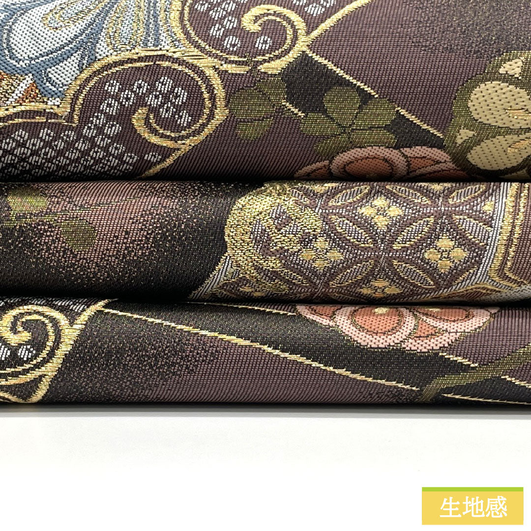 袋帯 正絹 Aランク 深滅紫色（ふかきけしむらさきいろ） 西陣織 吉祥文様 金通し  帯丈416cm 六通 フォーマル 紫系 1123017043320