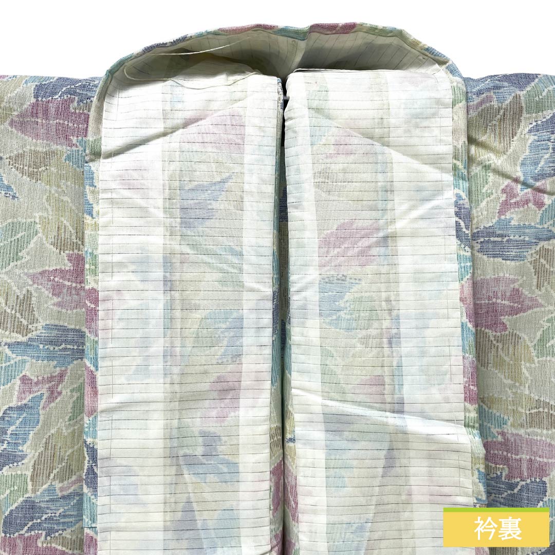 夏物 ポリ70%・毛30% 小紋 Sランク 身丈151.5cm 裄丈64cm 薄緑色（うすみどりいろ） 草葉模様 紗 緑系 1132007142219