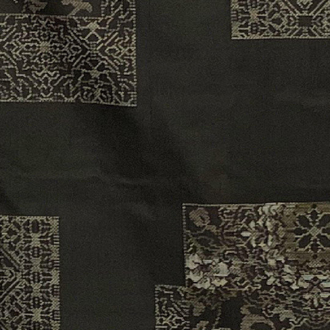 村山大島 身丈158cm 裄丈64cm 草花模様 正絹 Sランク 袷 黒系 1116001152310