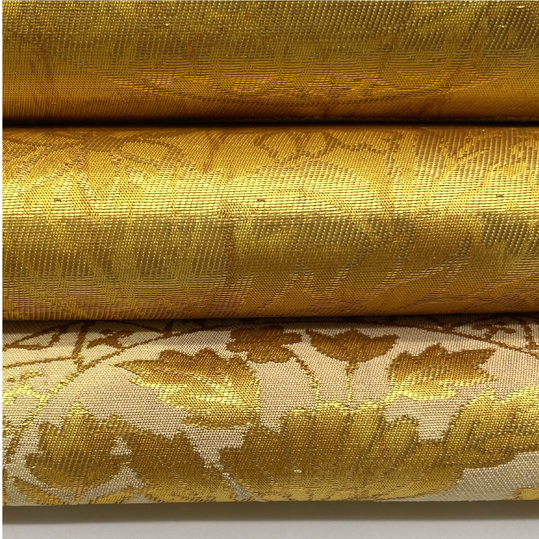 袋帯 薄卵色（うすたまごいろ） 市松模様 花丸模様 帯丈424cm 正絹 Sランク 六通 セミフォーマル 黄系 1123006622323