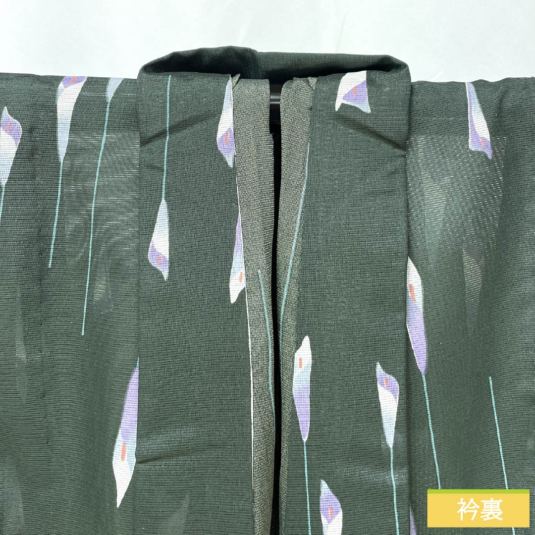 夏物 ポリエステル 小紋 身丈166cm 裄丈65cm カラー 洗える着物 絽 Sランク 緑系 1132002342519