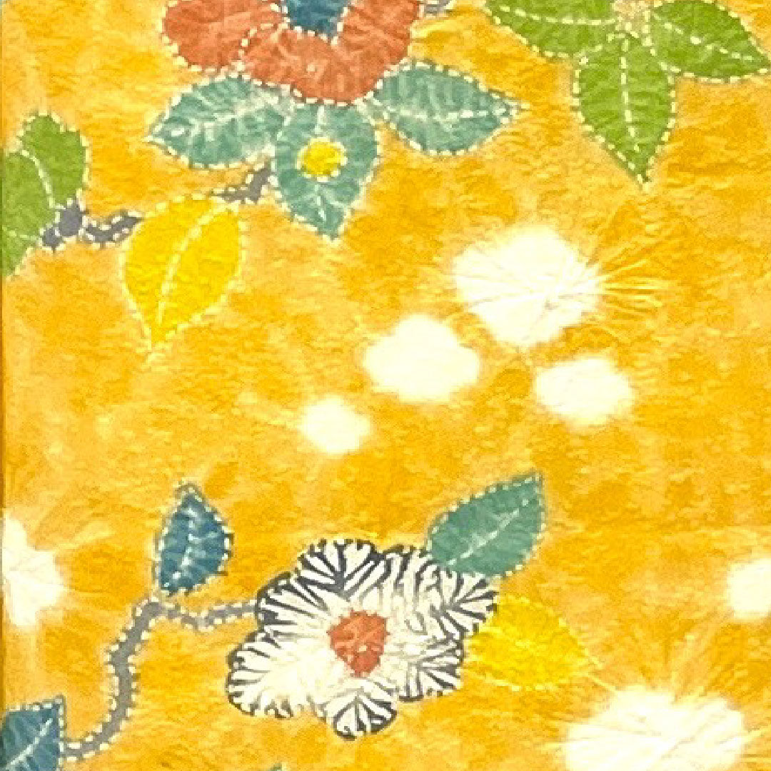 小紋 身丈159cm 裄丈63cm 袷  絞り 草花模様  正絹 Bランク 黄系 1115001924323