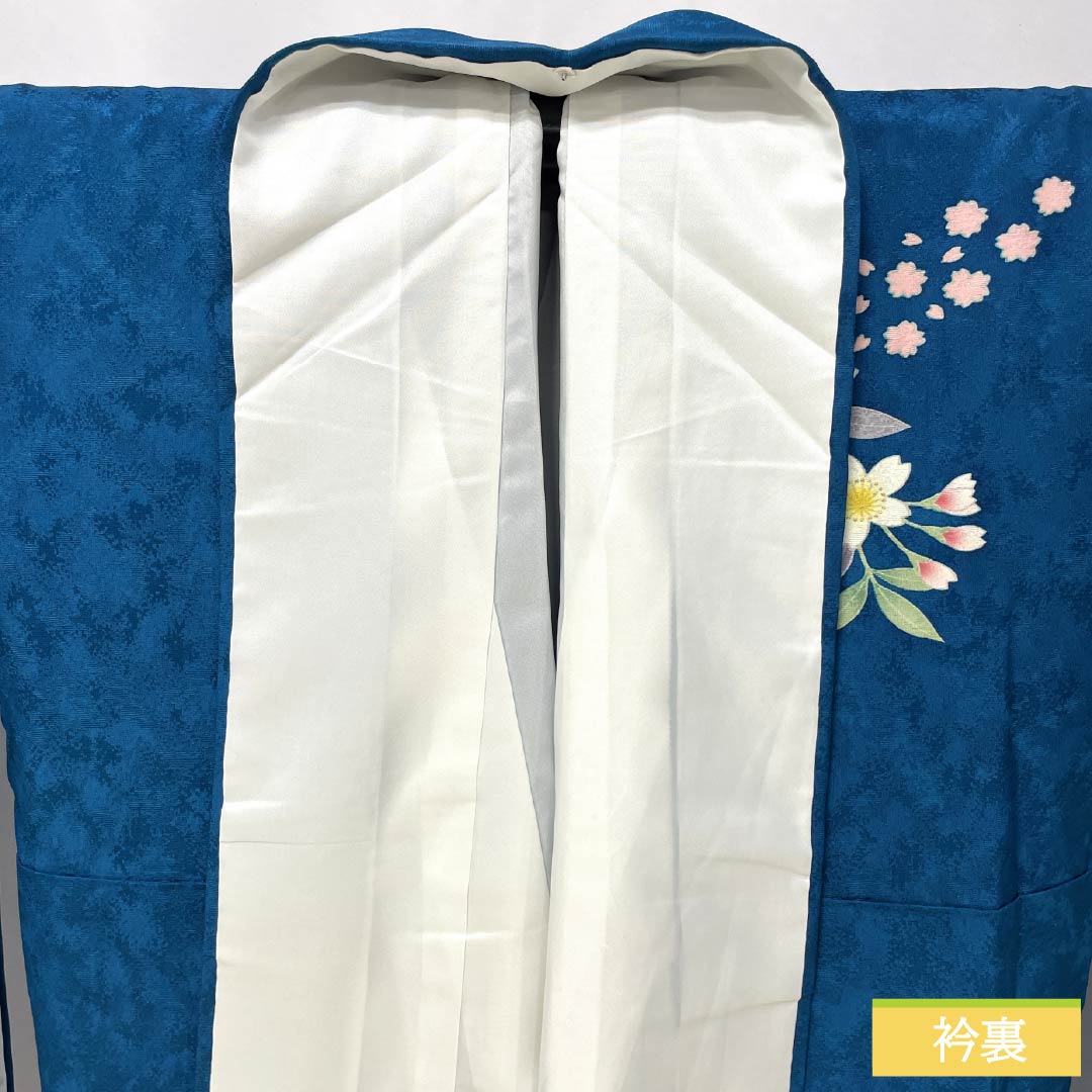 振袖 正絹 Sランク 身丈164cm 裄丈68.5cm 袷 孔雀青色（くじゃくあおいろ） 京友禅 金彩 桜   青系 1113002702417