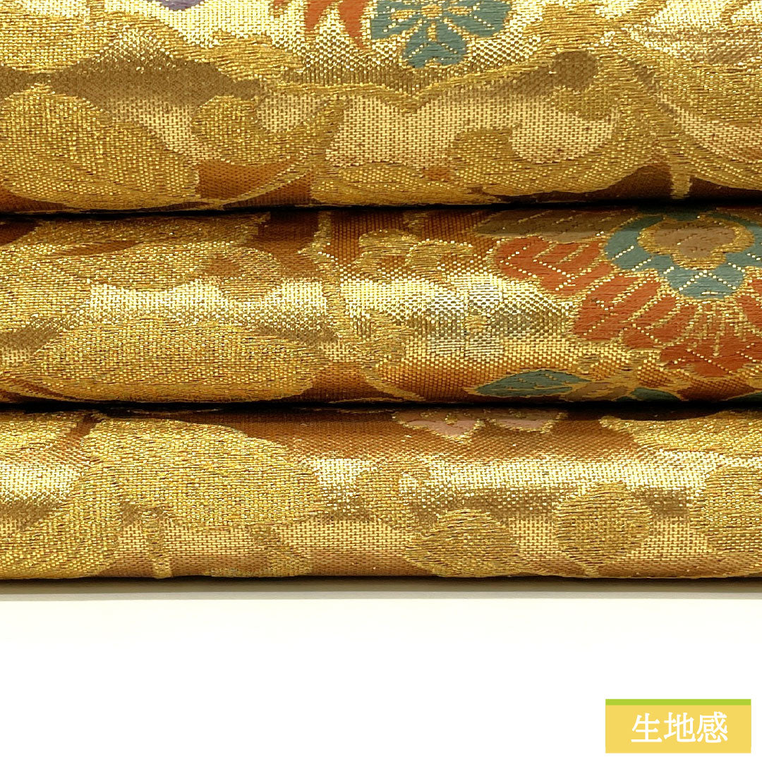 袋帯 正絹 Aランク 慶長柄 西陣織    帯丈422cm 六通 フォーマル 金系 1123016723321