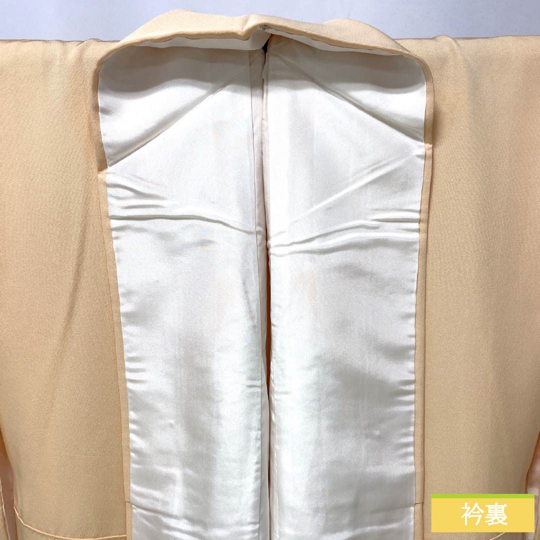 色無地 正絹 Sランク 身丈159cm 裄丈63cm 肌色（はだいろ） 一つ紋 丸に桔梗 寿光織 袷 橙系 1114002652326