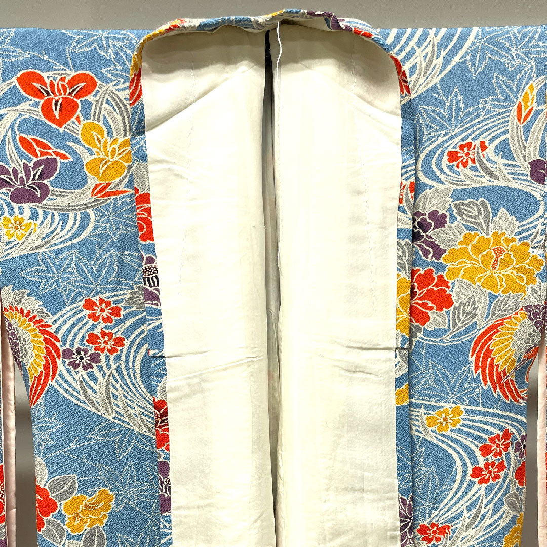 振袖 身丈156.5cm 裄丈64cm 袷  天青色 京紅型 吉祥文様  正絹 Aランク 青系 1113001653317