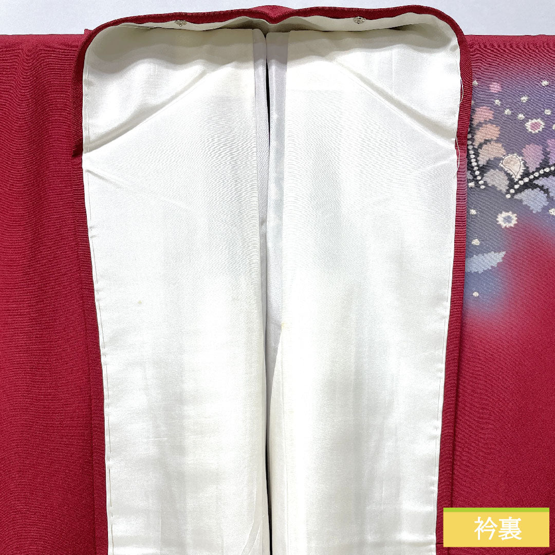 訪問着 正絹 袷 身丈163.5cm 裄丈64.5cm 臙脂色（えんじいろ） 辻ヶ花 Aランク 赤系 1112005823412