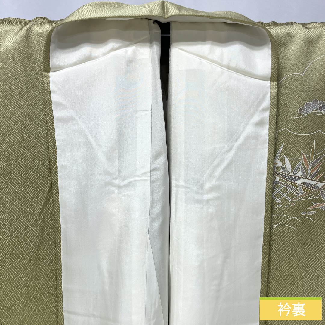 訪問着 正絹 Aランク 袷 身丈171.5cm 裄丈69cm 玉子鼠色（たまごねずいろ） 京友禅 網干 風景模様 黄系 1112006093623