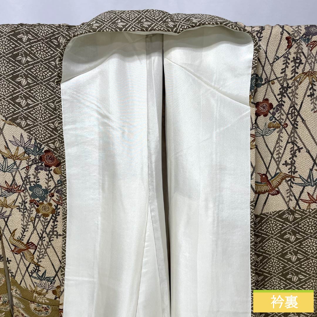 訪問着 正絹 Aランク 袷 身丈164cm 裄丈68cm 胡桃色（くるみいろ） 京紅型 吉祥文様 割付文様 古典柄 しつけ糸付き ベージュ系 1112006713425