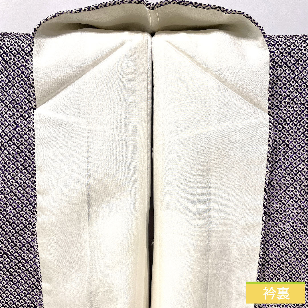 小紋 正絹 身丈163cm 裄丈63.5cm 袷 葡萄紫色（ぶどうむらさきいろ） 総絞り 疋田絞り Aランク 紫系 1115004663420