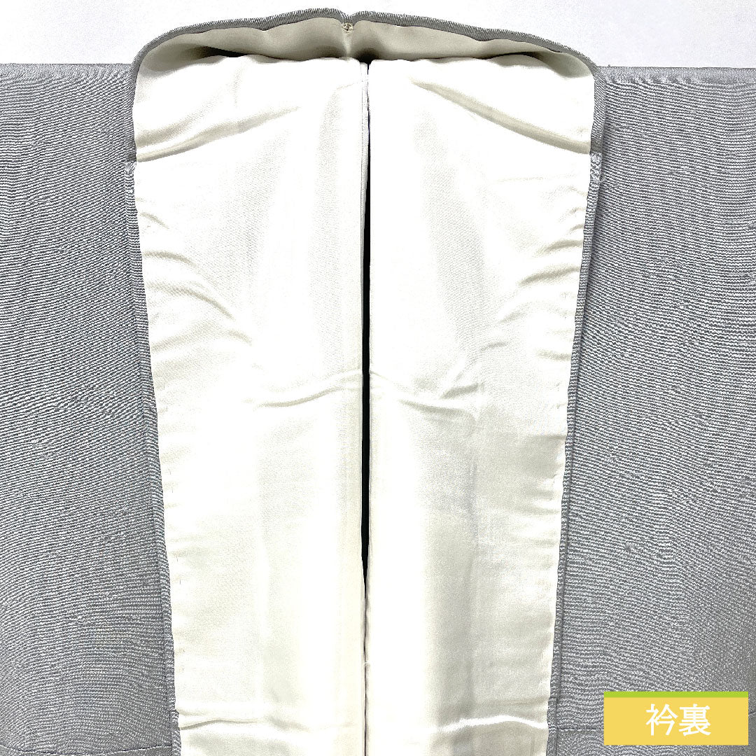 色無地 正絹 身丈163cm 裄丈68cm 白銅色（はくどういろ） ひげ紬地 一つ紋 丸に三ツ星 袷 Aランク グレー系 1114001713422