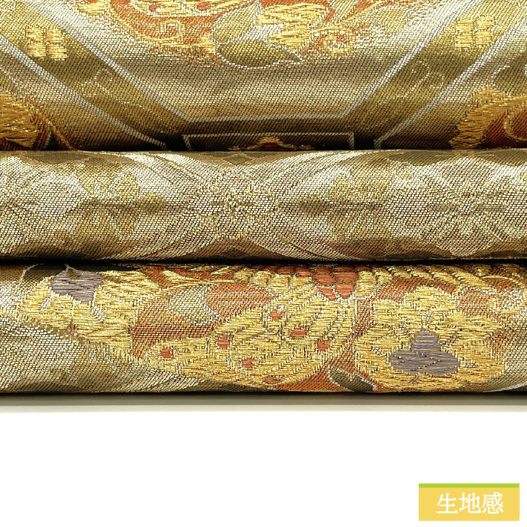 袋帯 正絹 Aランク 西陣織 鳳凰 吉祥文様 帯丈420cm 六通 フォーマル 金系 1123017243321