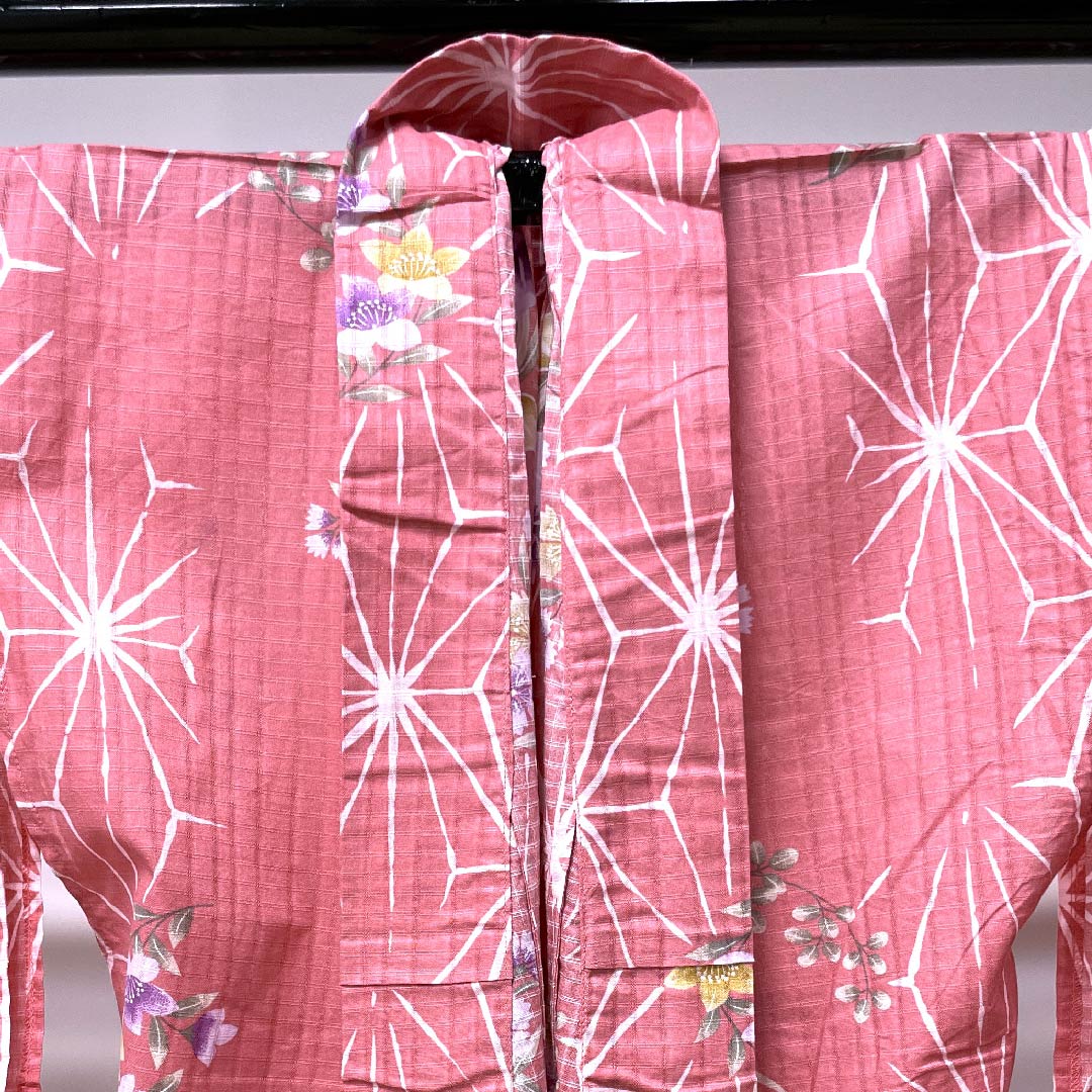 Yukata, Choshun-iro, Iris, Pink, Asanoha, Cotton, S-Rank, Single Layer, Length 167cm, Sleeve Length 66cm, Pink, 1118004202513