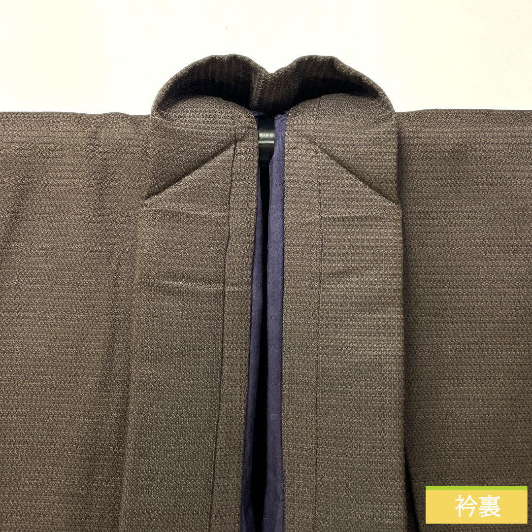 男物 正絹 Aランク 身丈148cm 裄丈68cm 消炭色（けしずみいろ） 横縞 袷 茶系 1119001703414