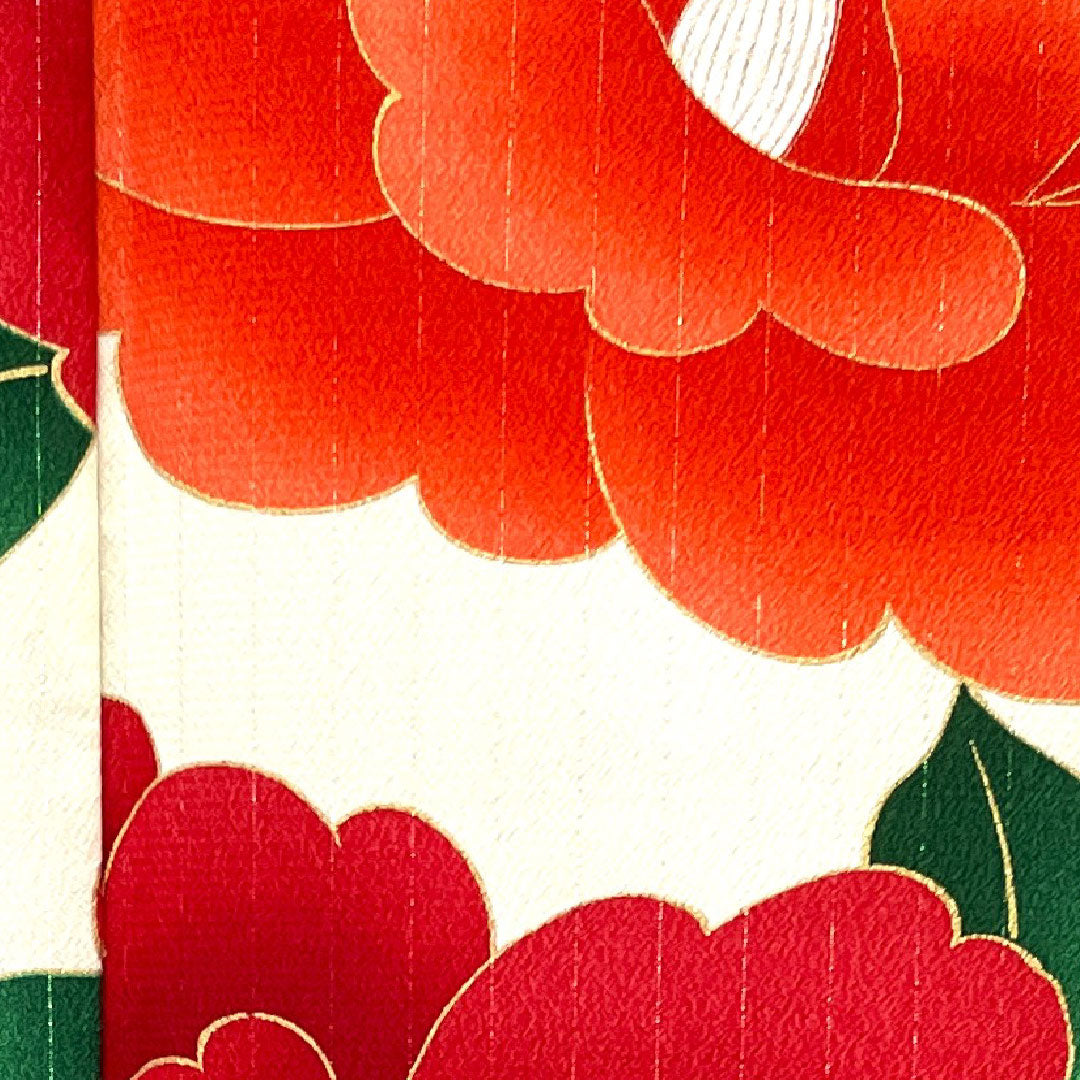 振袖 身丈170.5cm 裄丈67.5cm 袷  象牙色 洗える着物 椿  ポリ Sランク クリーム系 1113001272615