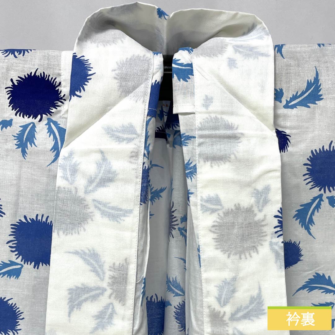 Cotton Yukata, Length 166cm, Sleeve Length 64cm, S Rank, Single Layer, White, Thistle Pattern, 1118006742511