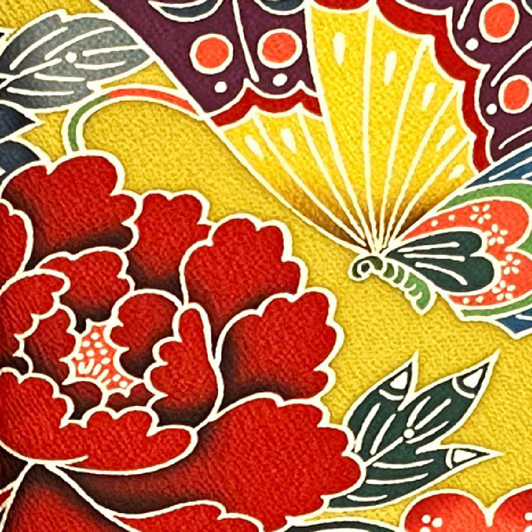 振袖 身丈155.5cm 裄丈64.5cm 袷  芥子色 京紅型 草花模様  正絹 Aランク 黄系 1113000893323